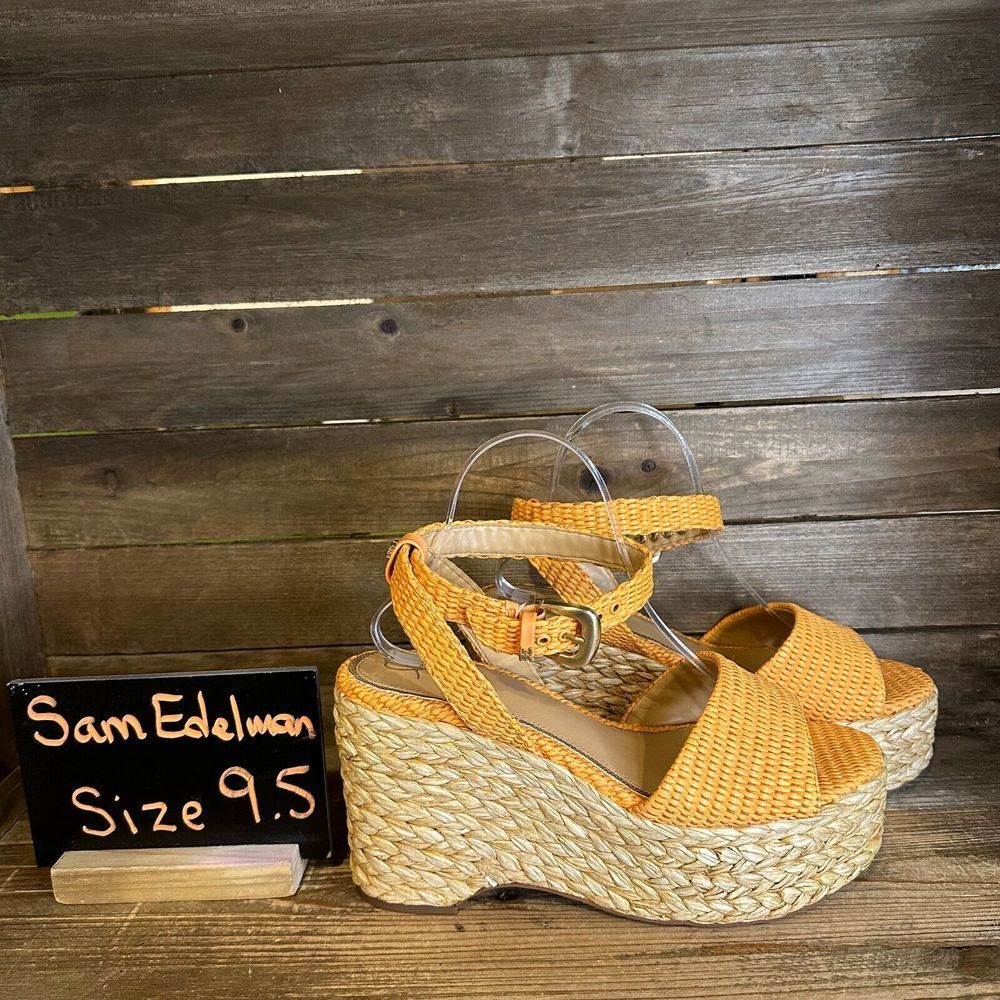 New NWOB Womens Sam Edelman April‎ Orange Woven Wedge Heeled Sandals Size 9.5 M